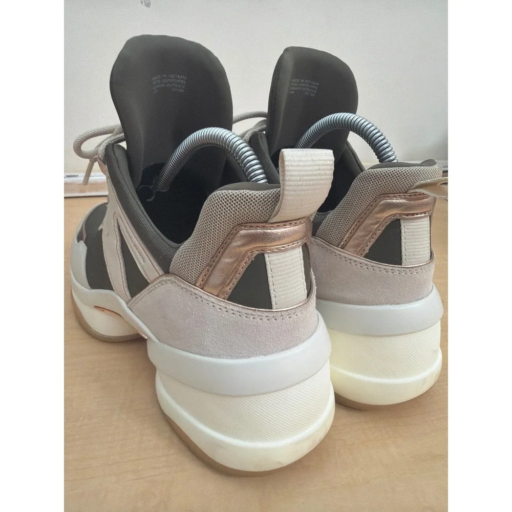 Michael Kors Cosmo Trainer Olive Green Cream Rose Gold Platform Sneakers 11M